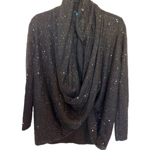 Alice & Olivia Black Shimmer Scarf Crossover Sweater